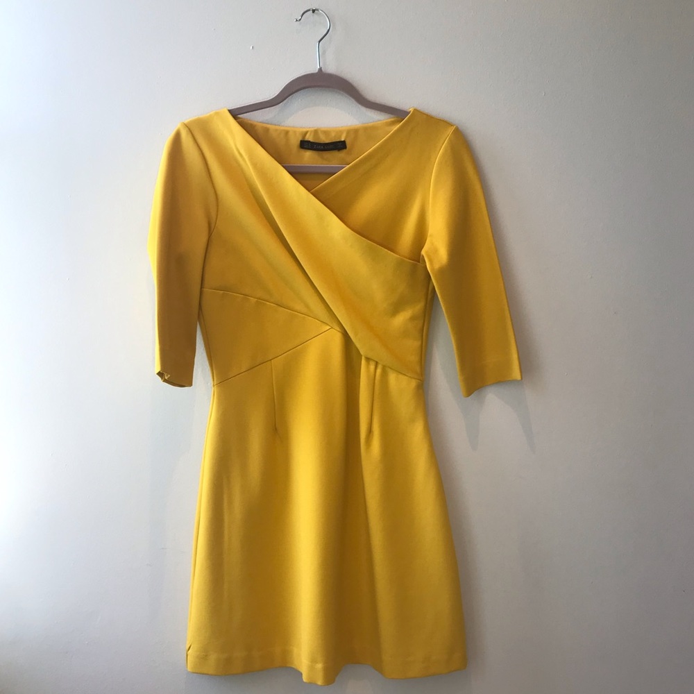 ZARA mustard yellow midi dress